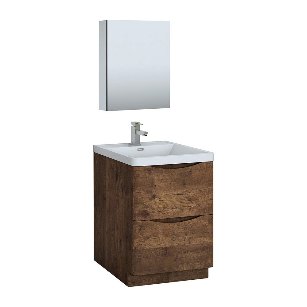 Tuscany 24" Rosewood Free Standing Modern Bathroom Vanity w/ Medicine Cabinet