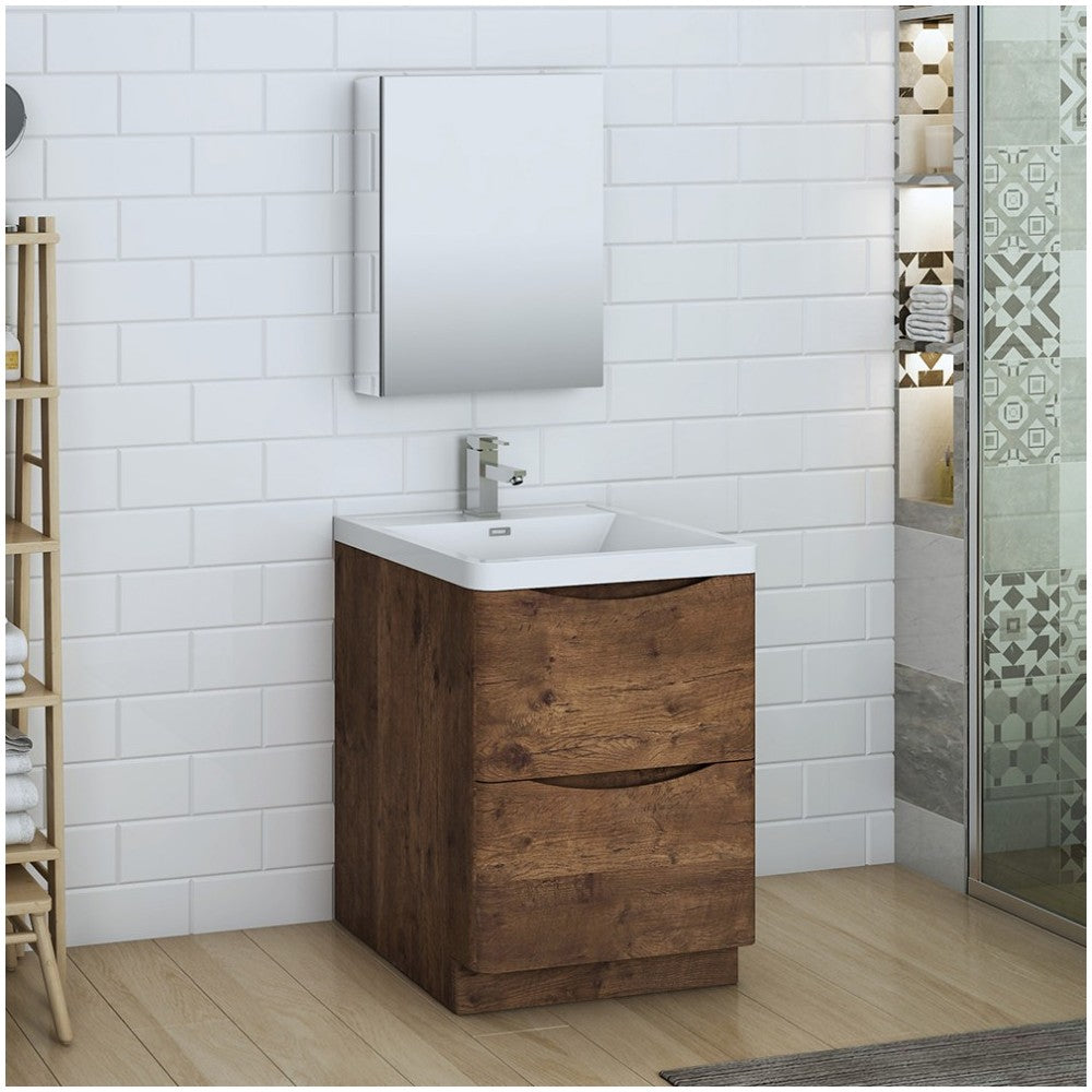 Tuscany 24" Rosewood Free Standing Modern Bathroom Vanity w/ Medicine Cabinet