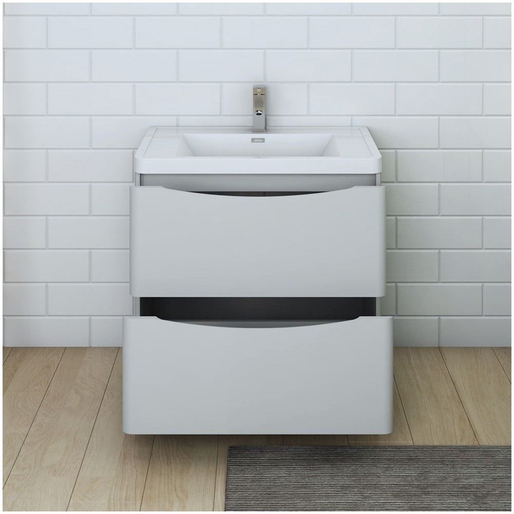 Tuscany 32" Glossy Gray Free Standing Modern Bathroom Cabinet w/ Integrated Sink