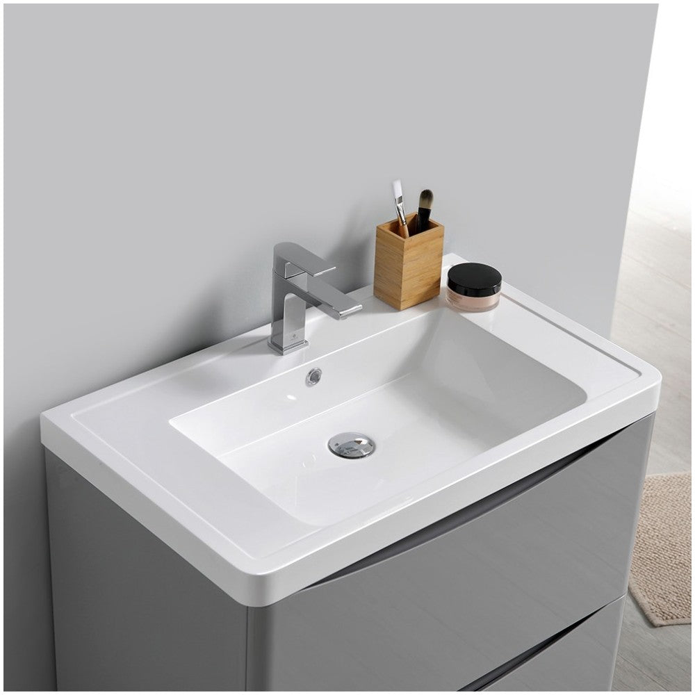 Tuscany 32" Glossy Gray Free Standing Modern Bathroom Cabinet w/ Integrated Sink