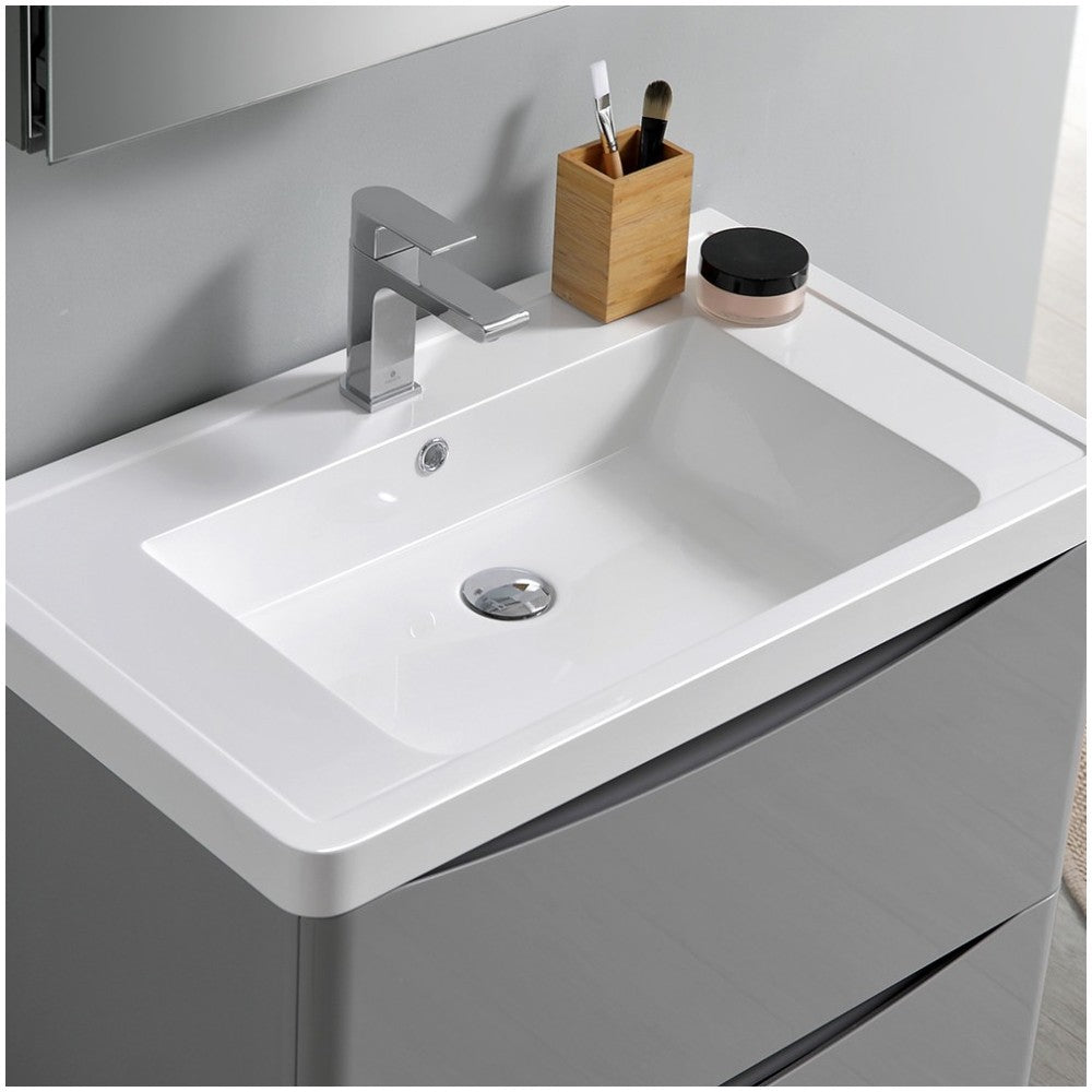 Tuscany 32" Glossy Gray Free Standing Modern Bathroom Vanity w/ Medicine Cabinet