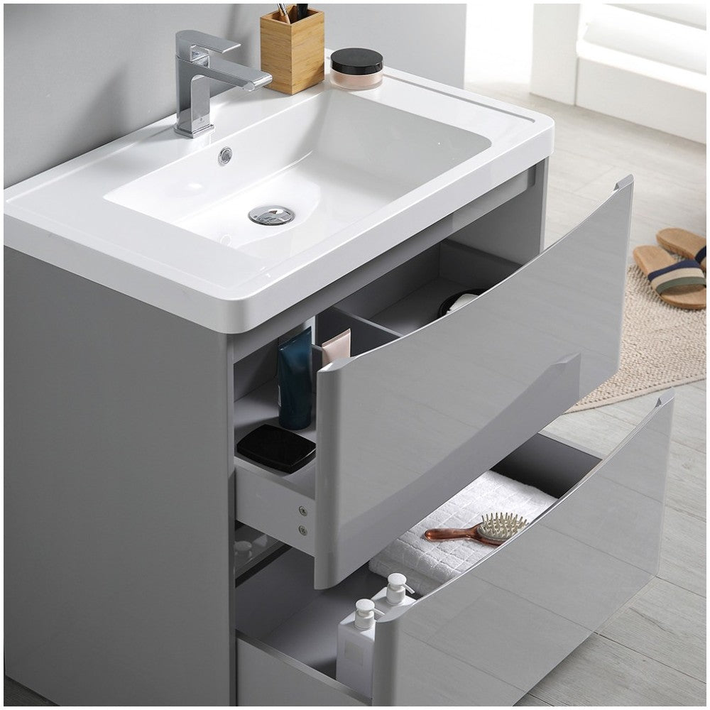 Tuscany 32" Glossy Gray Free Standing Modern Bathroom Vanity w/ Medicine Cabinet