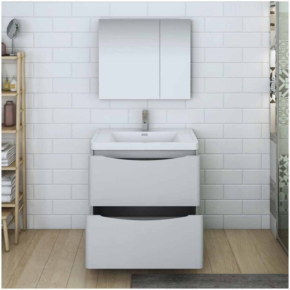 Tuscany 32" Glossy Gray Free Standing Modern Bathroom Vanity w/ Medicine Cabinet