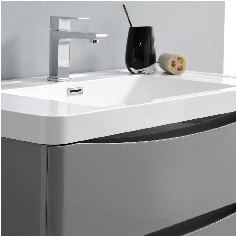 Tuscany 32" Glossy Gray Free Standing Modern Bathroom Vanity w/ Medicine Cabinet
