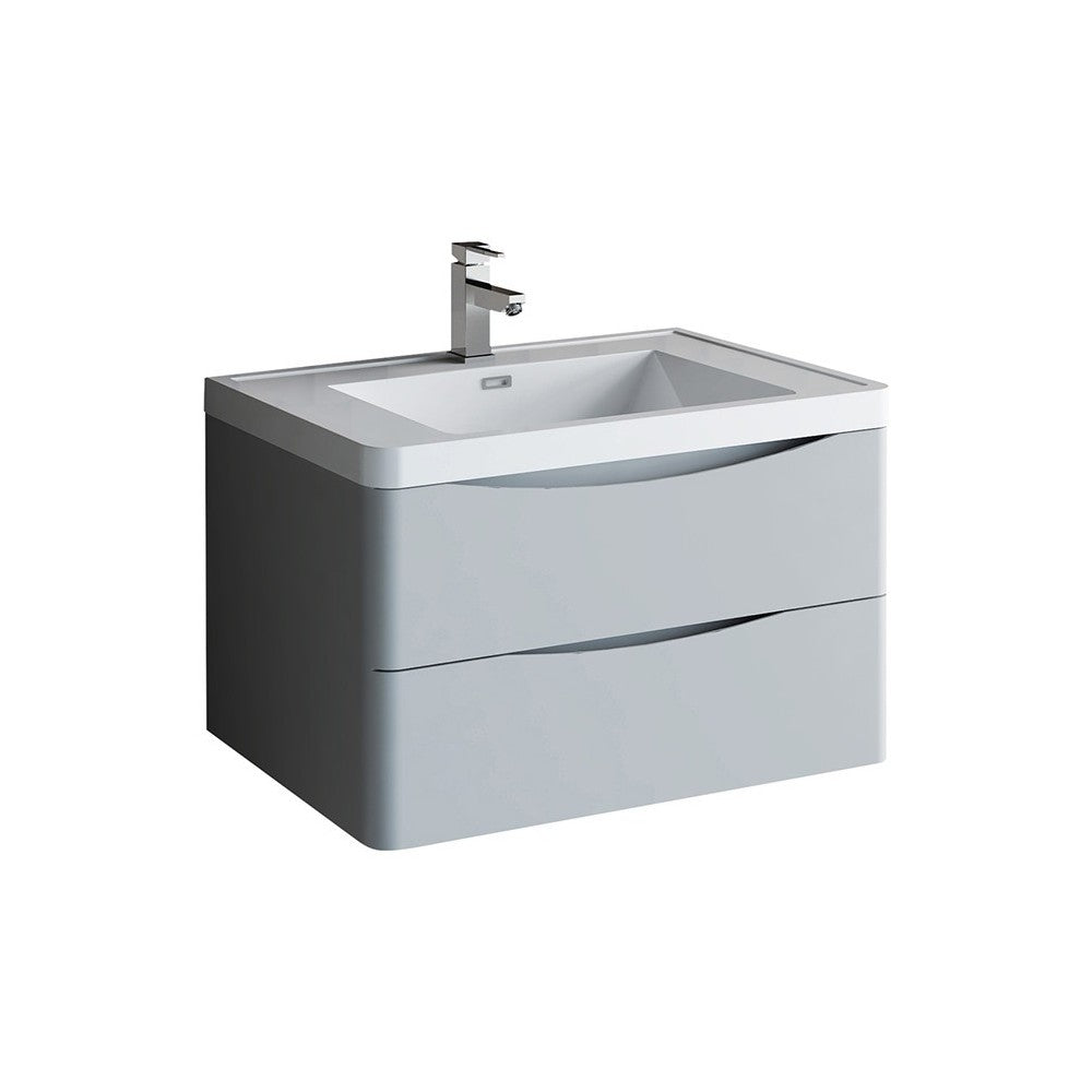 Tuscany 32" Glossy Gray Wall Hung Modern Bathroom Cabinet w/ Integrated Sink