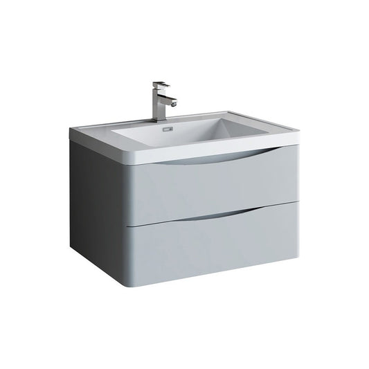 Tuscany 32" Glossy Gray Wall Hung Modern Bathroom Cabinet w/ Integrated Sink