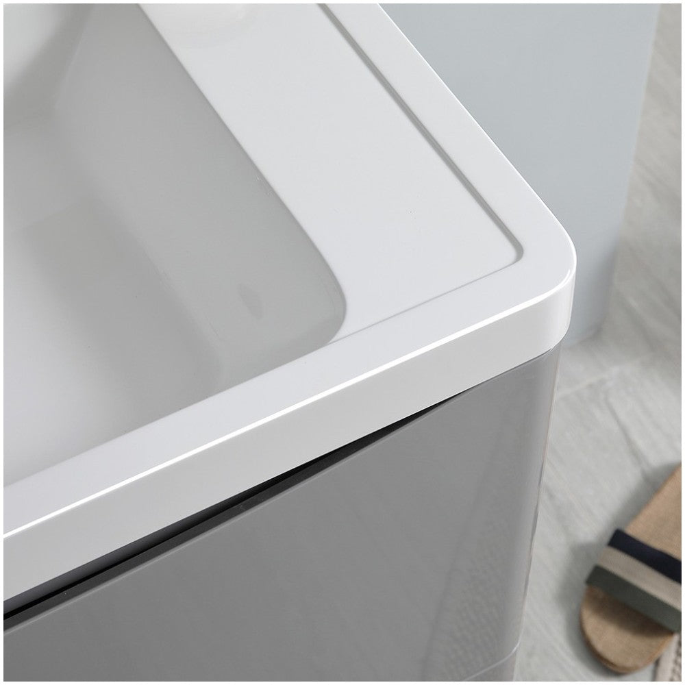 Tuscany 32" Glossy Gray Wall Hung Modern Bathroom Cabinet w/ Integrated Sink
