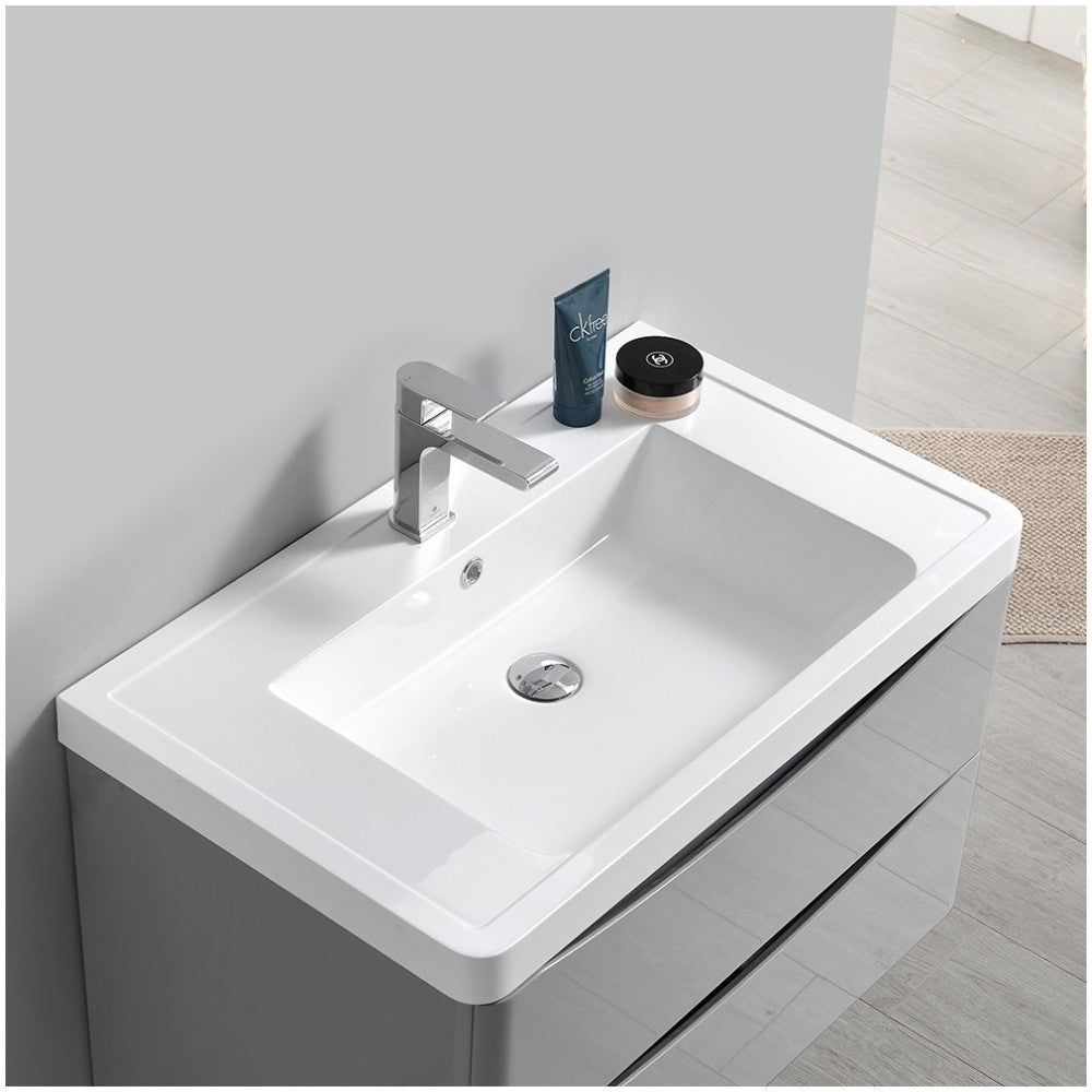 Tuscany 32" Glossy Gray Wall Hung Modern Bathroom Cabinet w/ Integrated Sink