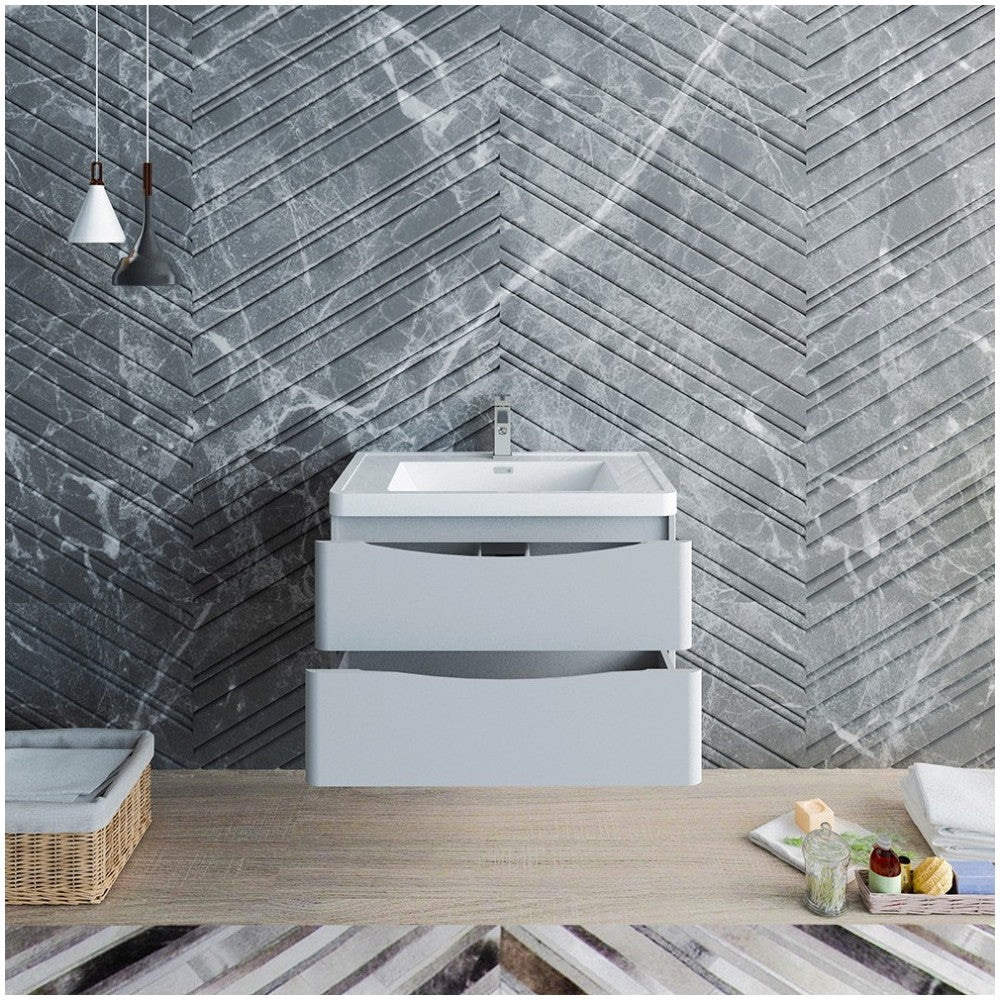 Tuscany 32" Glossy Gray Wall Hung Modern Bathroom Cabinet w/ Integrated Sink