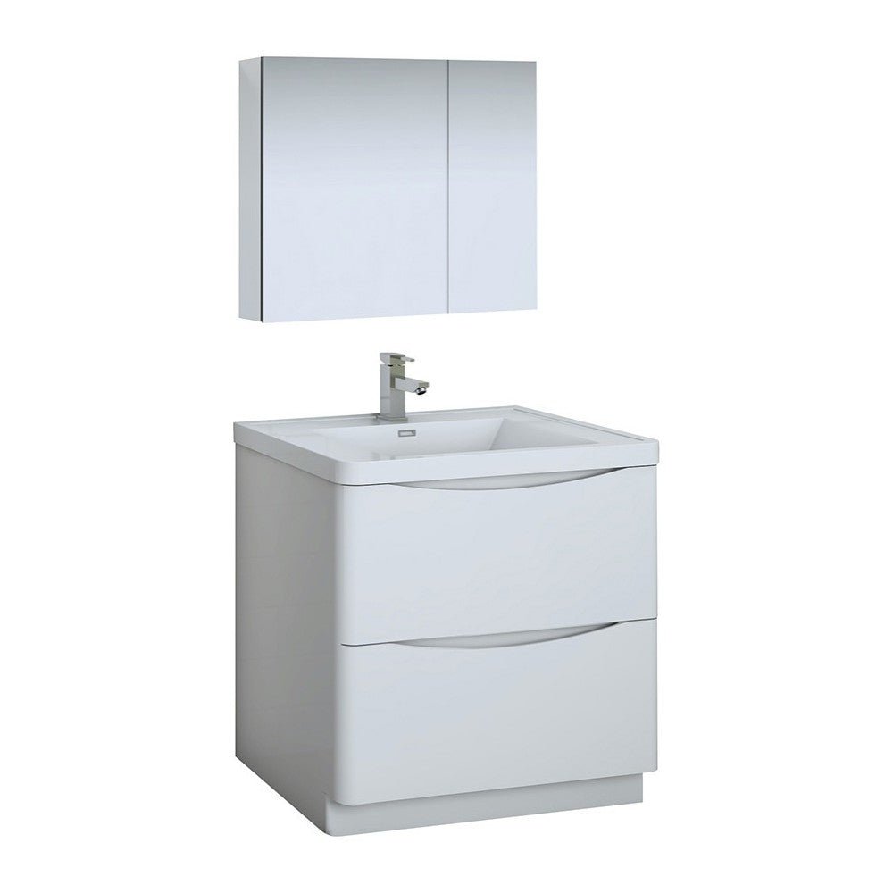 Tuscany 32 Glossy White Free Standing Modern Bathroom Vanity w/ Medicine Cabinet