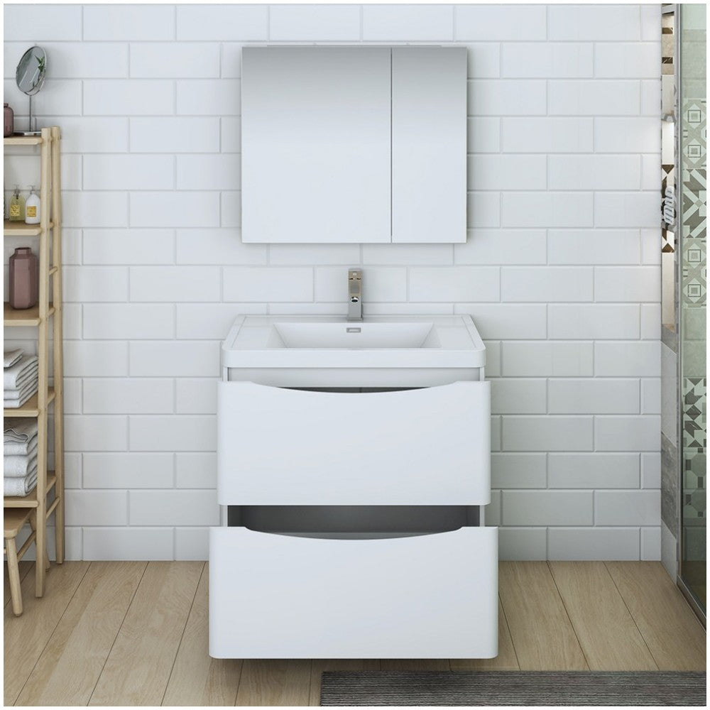 Tuscany 32 Glossy White Free Standing Modern Bathroom Vanity w/ Medicine Cabinet