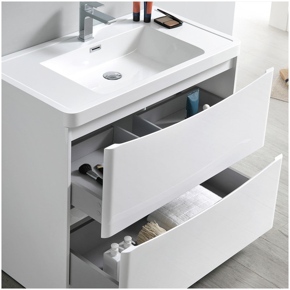 Tuscany 32 Glossy White Free Standing Modern Bathroom Vanity w/ Medicine Cabinet