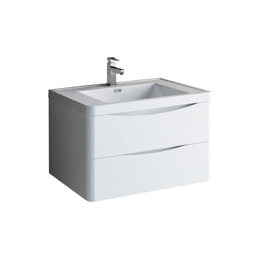 Tuscany 32" Glossy White Wall Hung Modern Bathroom Cabinet w/ Integrated Sink