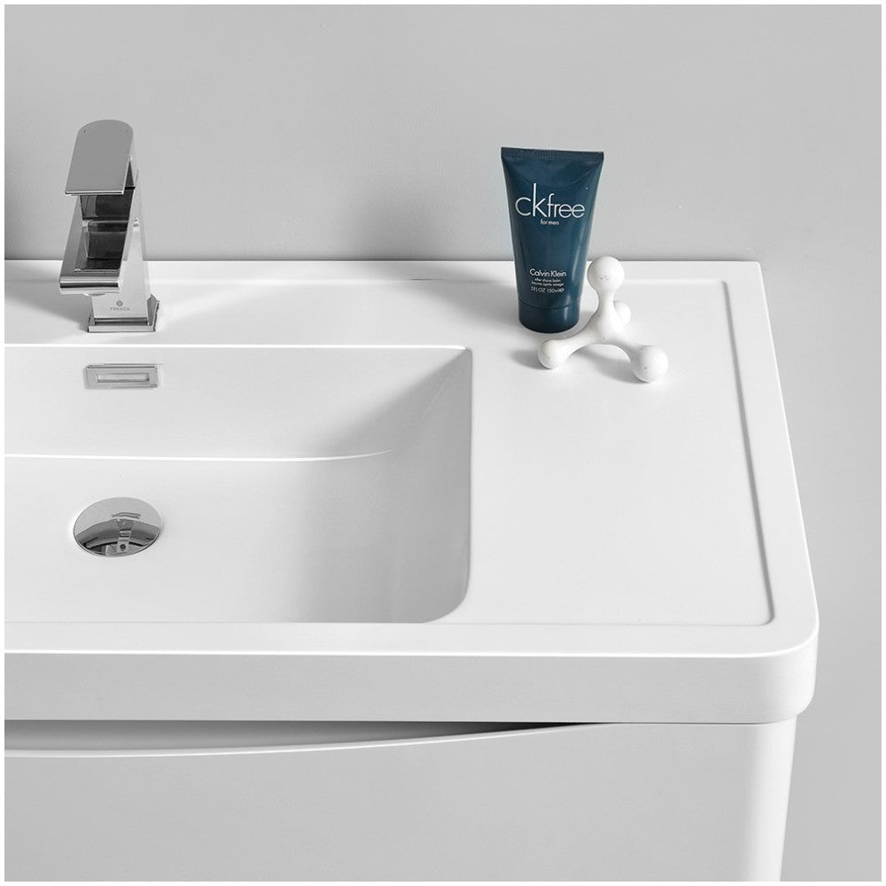 Tuscany 32" Glossy White Wall Hung Modern Bathroom Cabinet w/ Integrated Sink