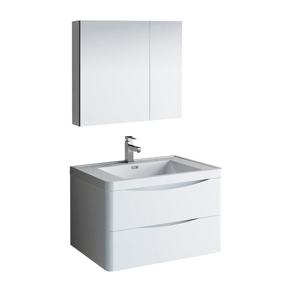 Tuscany 32" Glossy White Wall Hung Modern Bathroom Vanity w/ Medicine Cabinet