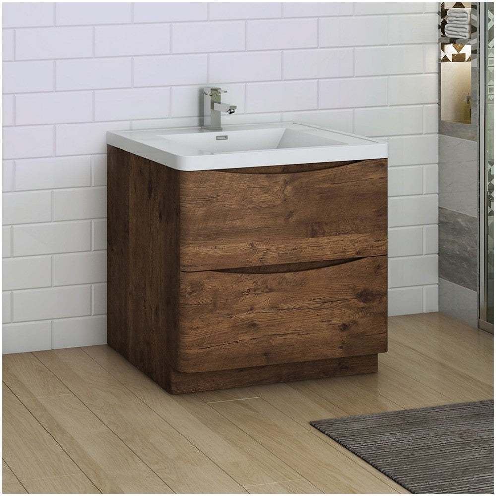 Tuscany 32" Rosewood Free Standing Modern Bathroom Cabinet w/ Integrated Sink