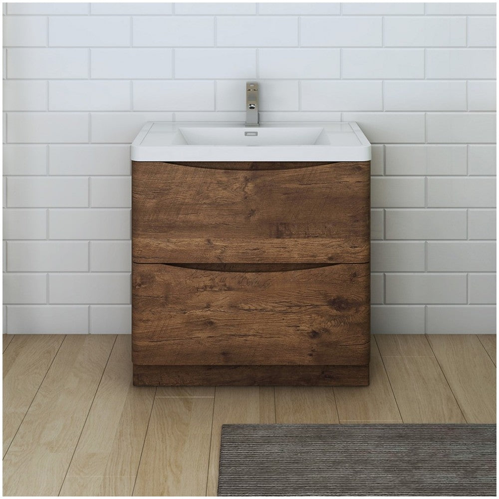 Tuscany 32" Rosewood Free Standing Modern Bathroom Cabinet w/ Integrated Sink