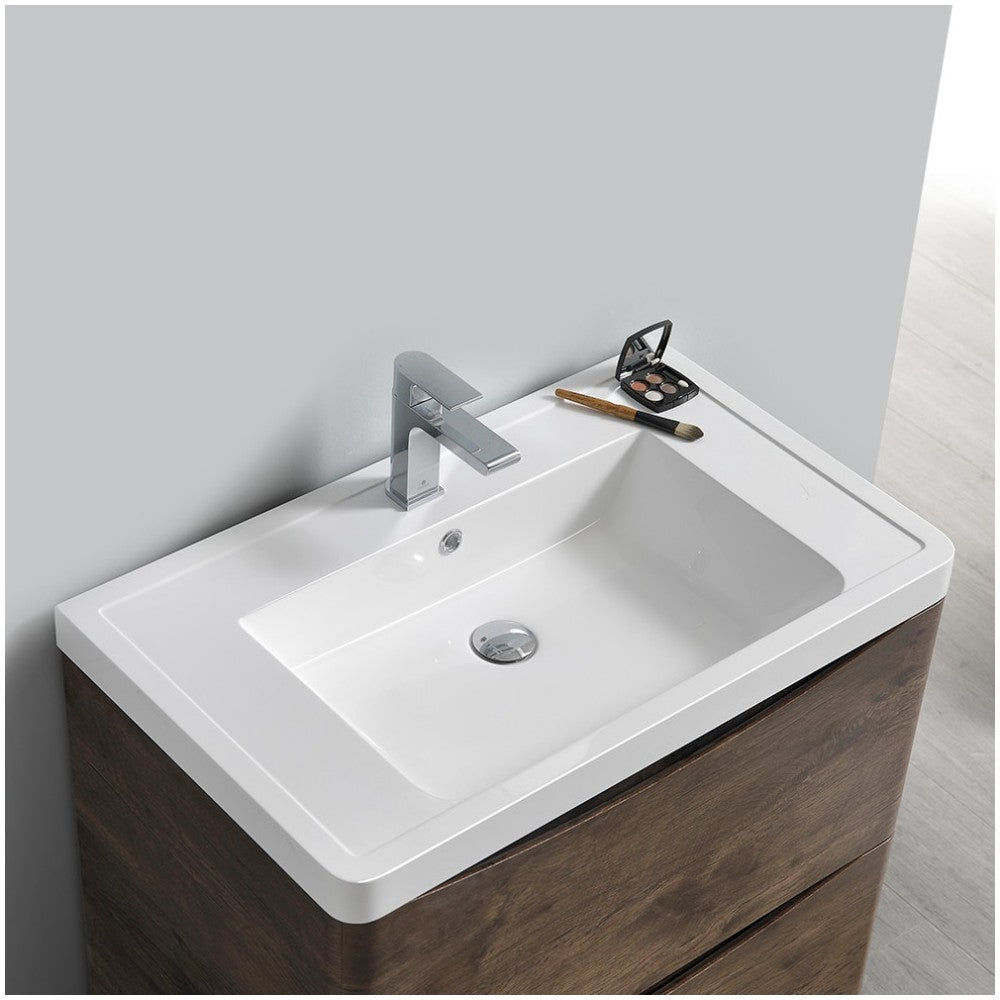 Tuscany 32" Rosewood Free Standing Modern Bathroom Cabinet w/ Integrated Sink