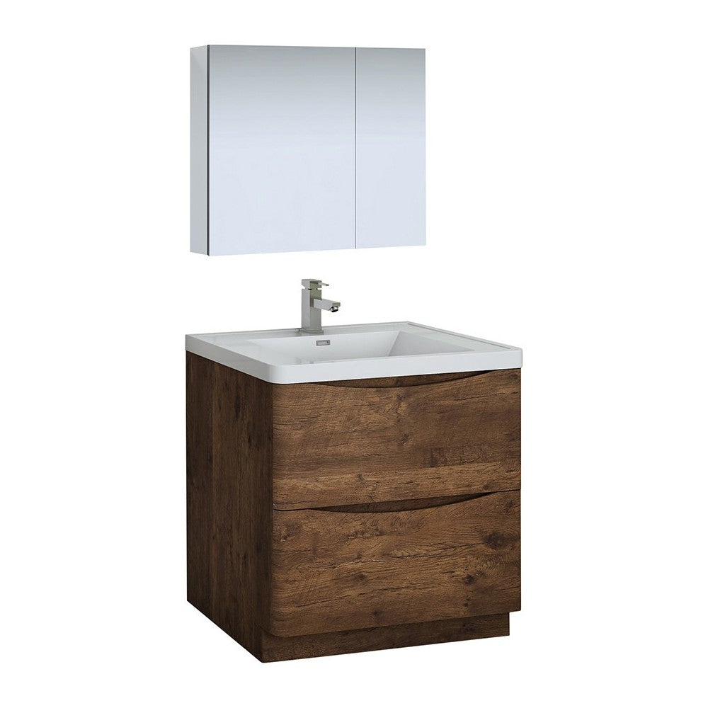 Tuscany 32" Rosewood Free Standing Modern Bathroom Vanity w/ Medicine Cabinet