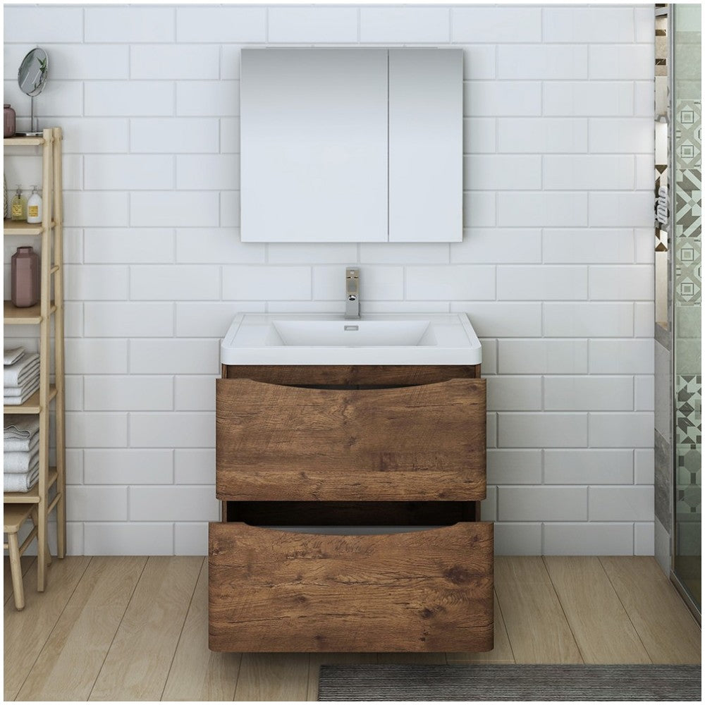 Tuscany 32" Rosewood Free Standing Modern Bathroom Vanity w/ Medicine Cabinet
