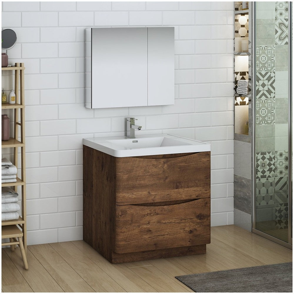 Tuscany 32" Rosewood Free Standing Modern Bathroom Vanity w/ Medicine Cabinet