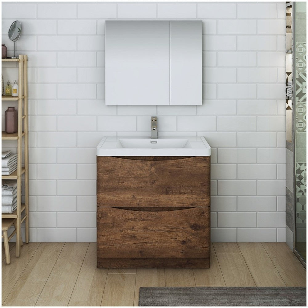 Tuscany 32" Rosewood Free Standing Modern Bathroom Vanity w/ Medicine Cabinet
