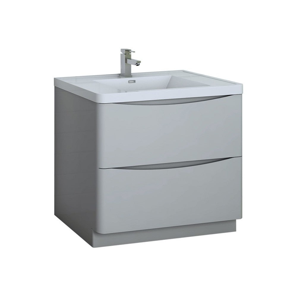 Tuscany 36" Glossy Gray Free Standing Modern Bathroom Cabinet w/ Integrated Sink