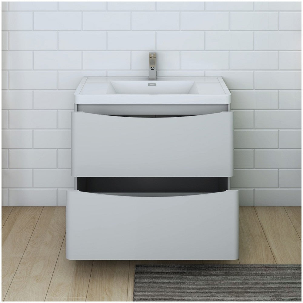 Tuscany 36" Glossy Gray Free Standing Modern Bathroom Cabinet w/ Integrated Sink