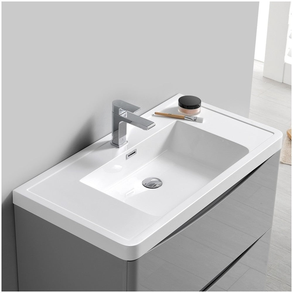 Tuscany 36" Glossy Gray Free Standing Modern Bathroom Cabinet w/ Integrated Sink