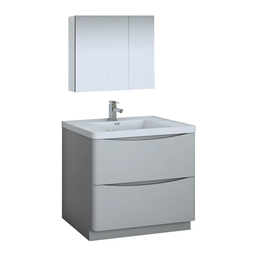 Tuscany 36" Glossy Gray Free Standing Modern Bathroom Vanity w/ Medicine Cabinet