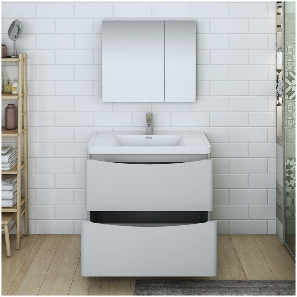 Tuscany 36" Glossy Gray Free Standing Modern Bathroom Vanity w/ Medicine Cabinet