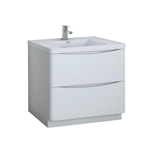 Tuscany 36 Glossy White Free Standing Modern Bathroom Cabinet w/ Integrated Sink