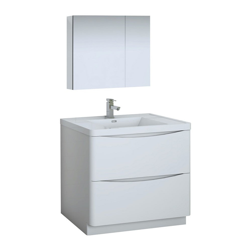 Tuscany 36 Glossy White Free Standing Modern Bathroom Vanity w/ Medicine Cabinet