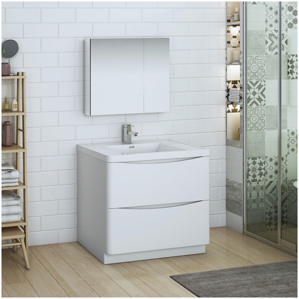 Tuscany 36 Glossy White Free Standing Modern Bathroom Vanity w/ Medicine Cabinet