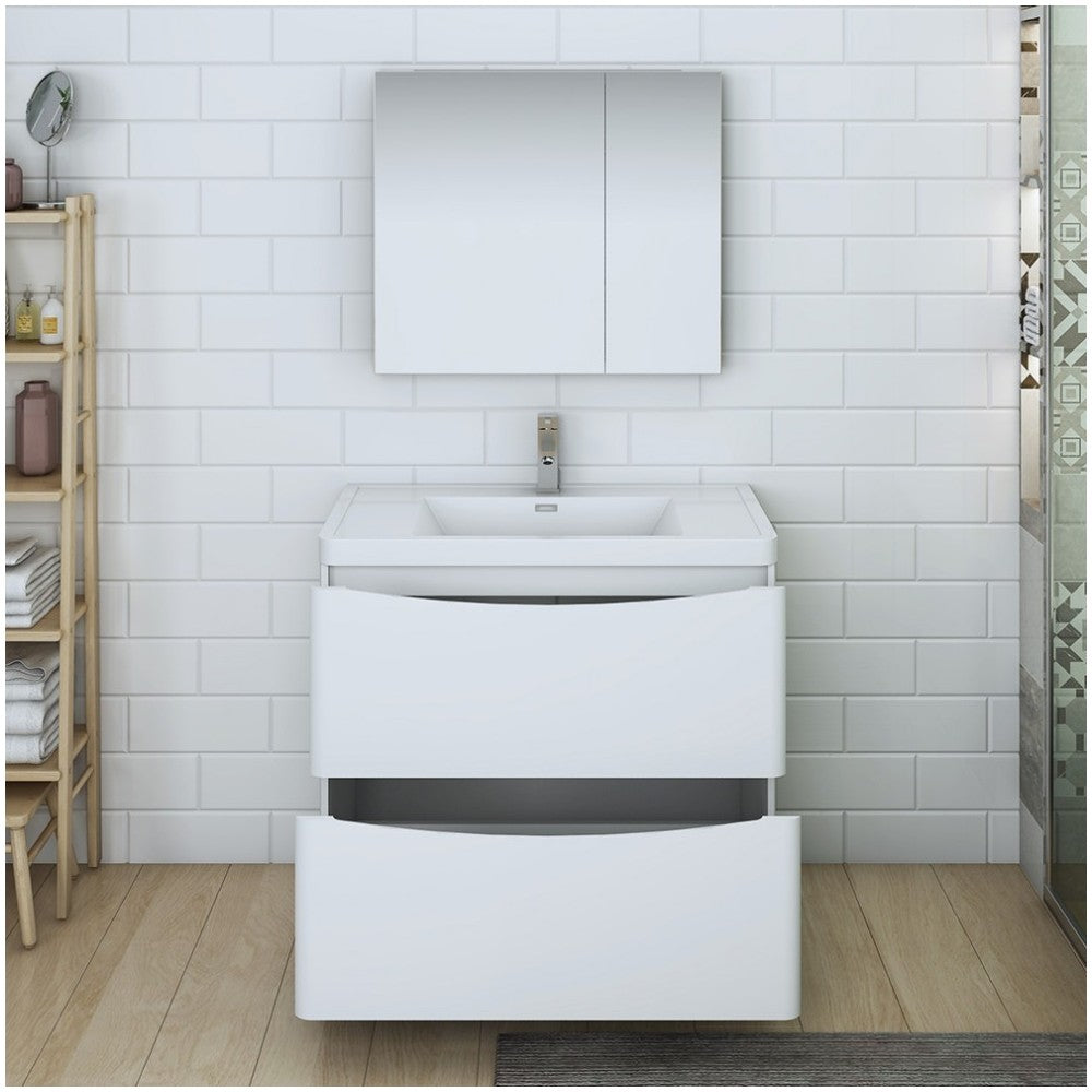 Tuscany 36 Glossy White Free Standing Modern Bathroom Vanity w/ Medicine Cabinet