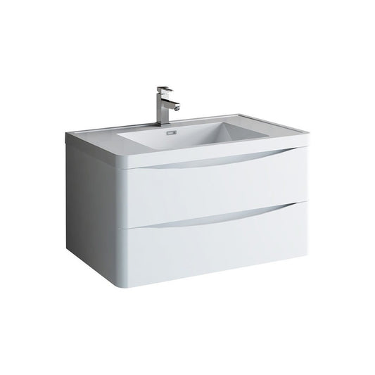 Tuscany 36" Glossy White Wall Hung Modern Bathroom Cabinet w/ Integrated Sink