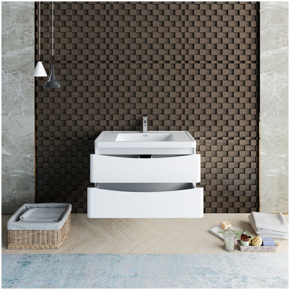 Tuscany 36" Glossy White Wall Hung Modern Bathroom Cabinet w/ Integrated Sink