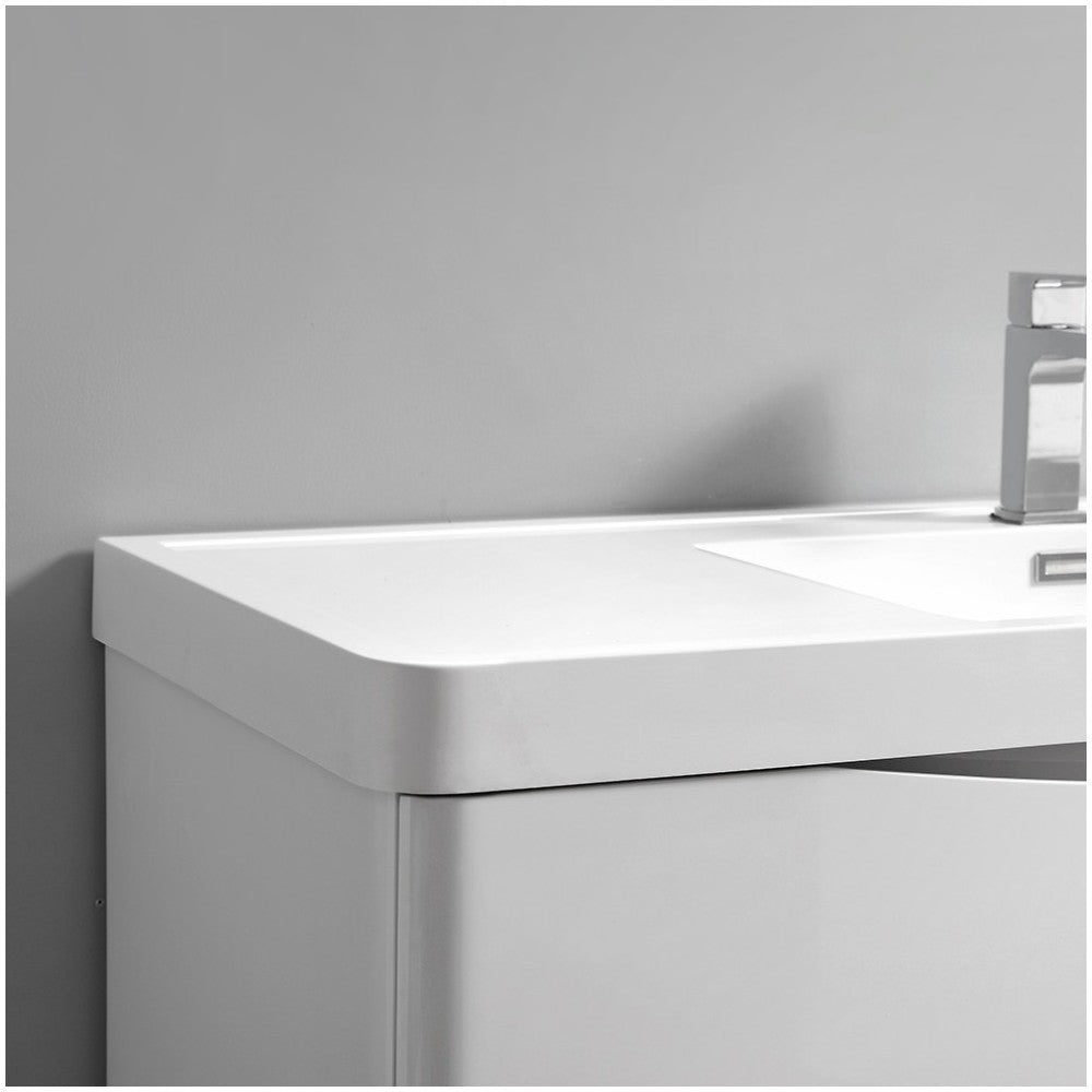 Tuscany 36" Glossy White Wall Hung Modern Bathroom Cabinet w/ Integrated Sink