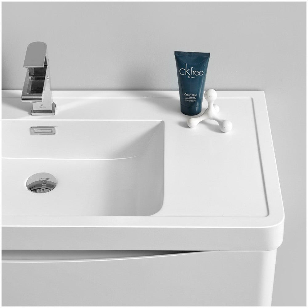 Tuscany 36" Glossy White Wall Hung Modern Bathroom Cabinet w/ Integrated Sink