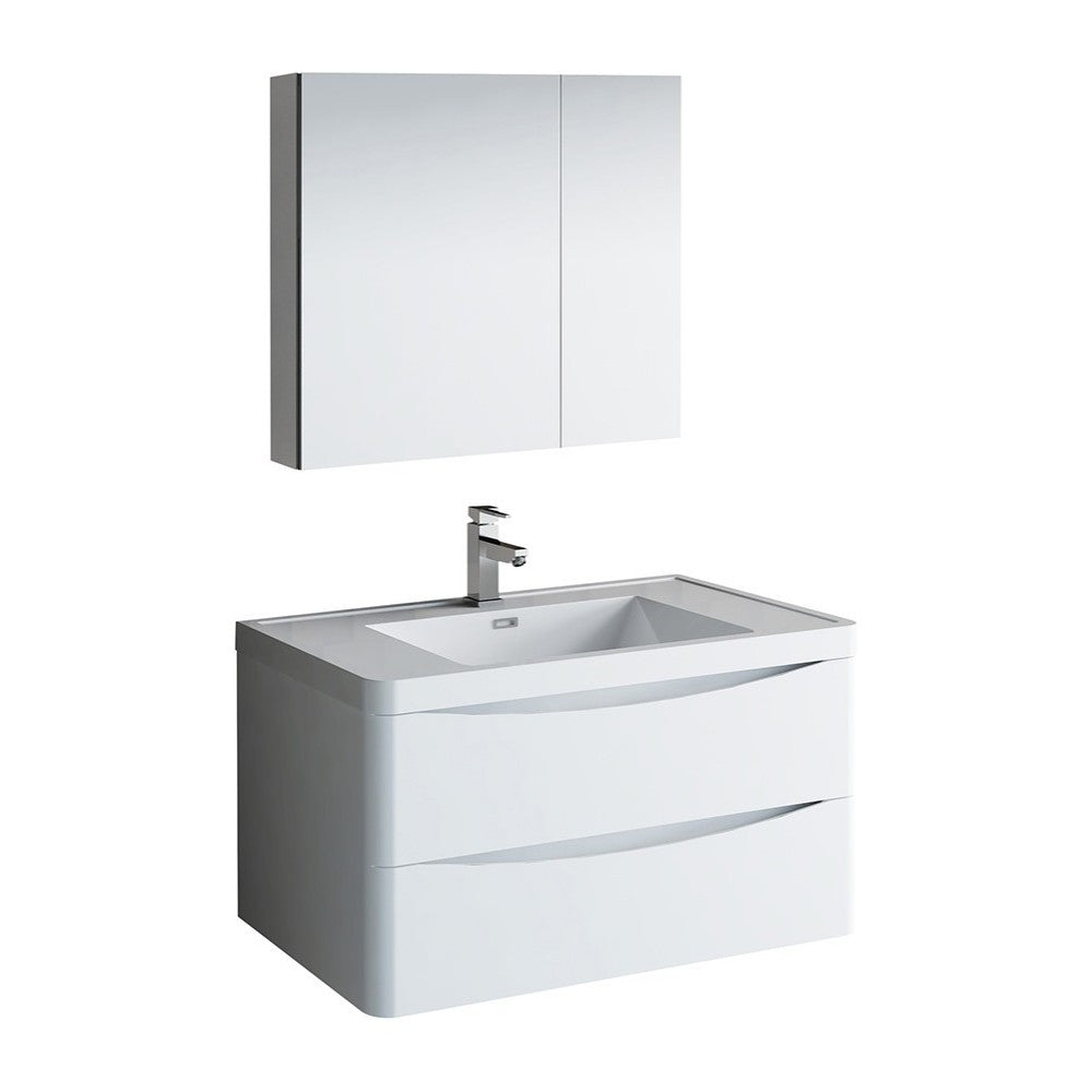 Tuscany 36" Glossy White Wall Hung Modern Bathroom Vanity w/ Medicine Cabinet