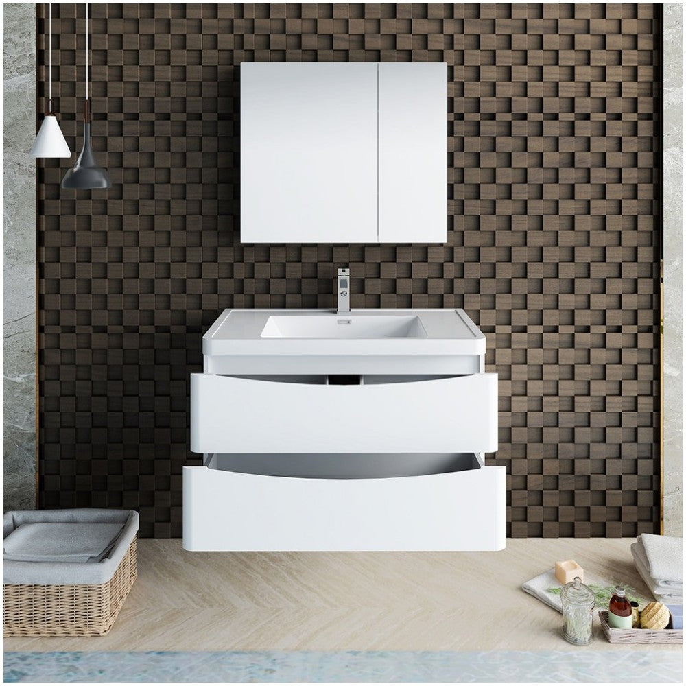 Tuscany 36" Glossy White Wall Hung Modern Bathroom Vanity w/ Medicine Cabinet