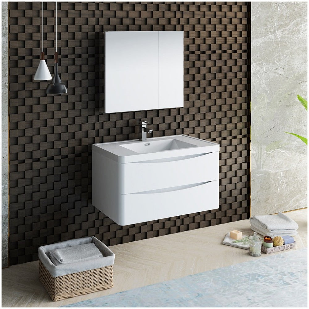 Tuscany 36" Glossy White Wall Hung Modern Bathroom Vanity w/ Medicine Cabinet