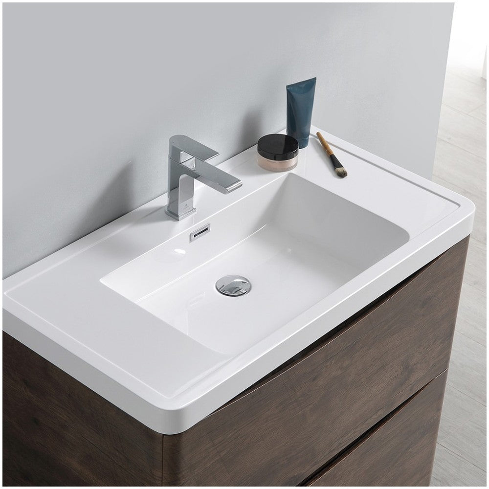 Tuscany 36" Rosewood Free Standing Modern Bathroom Cabinet w/ Integrated Sink