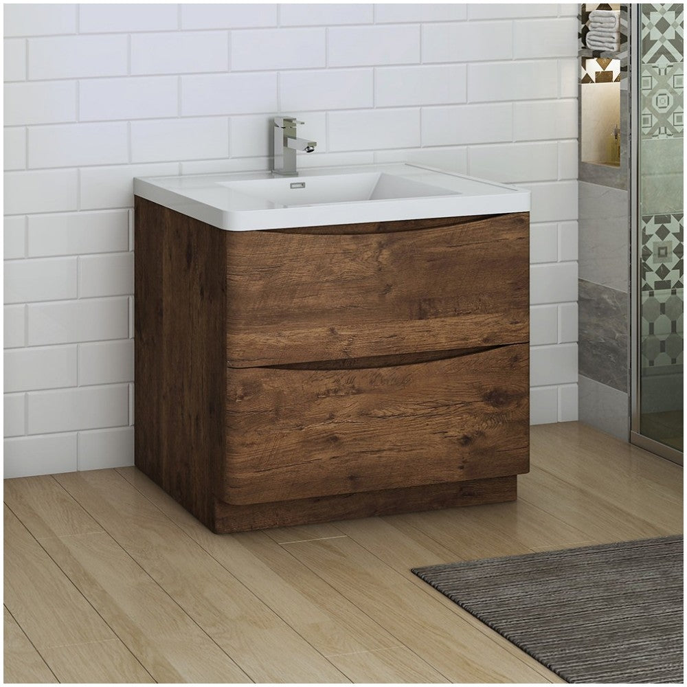 Tuscany 36" Rosewood Free Standing Modern Bathroom Cabinet w/ Integrated Sink