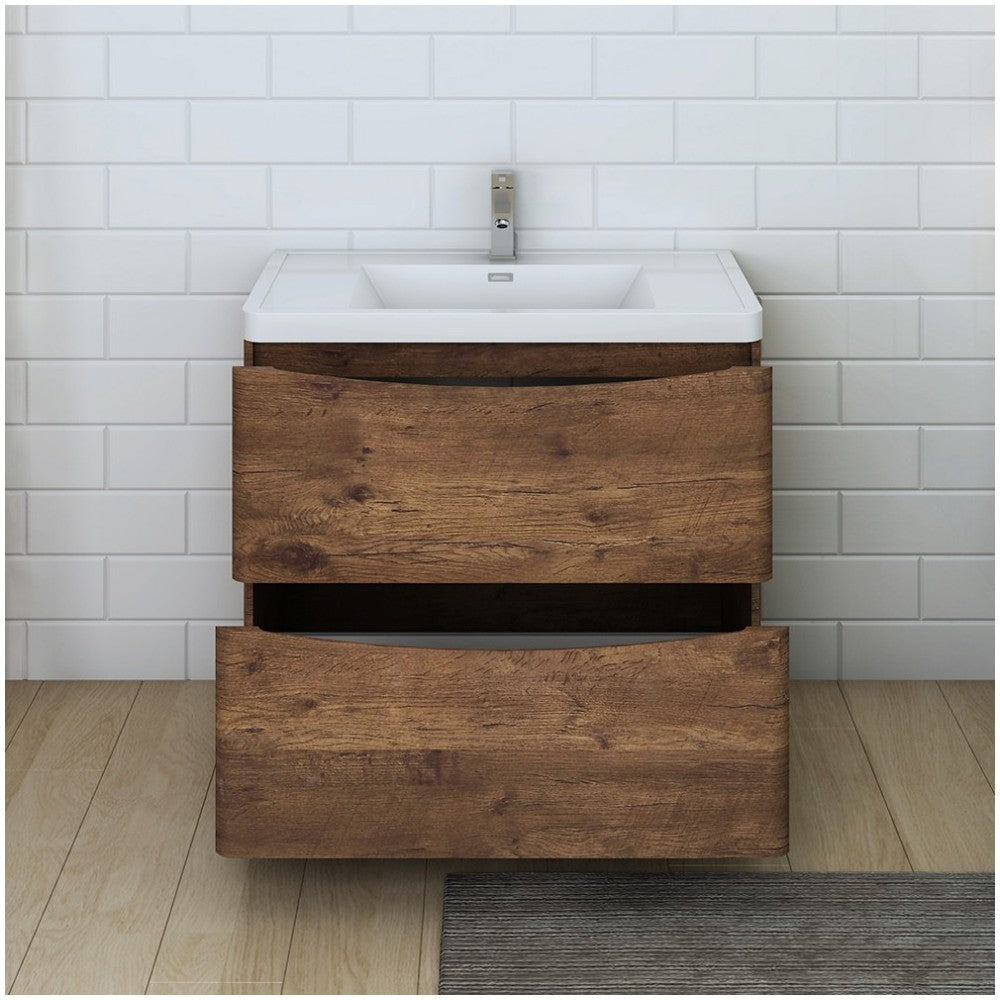 Tuscany 36" Rosewood Free Standing Modern Bathroom Cabinet w/ Integrated Sink