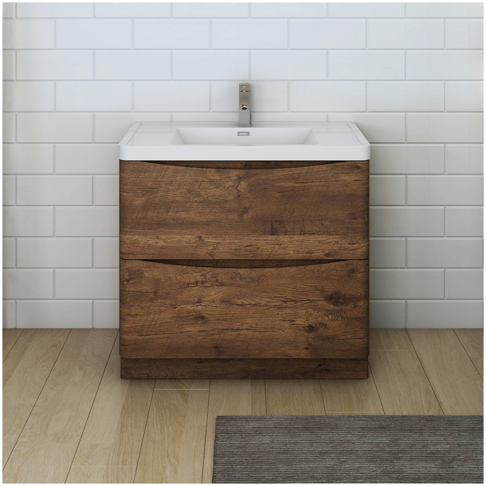 Tuscany 36" Rosewood Free Standing Modern Bathroom Cabinet w/ Integrated Sink