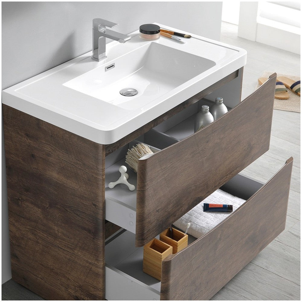 Tuscany 36" Rosewood Free Standing Modern Bathroom Cabinet w/ Integrated Sink