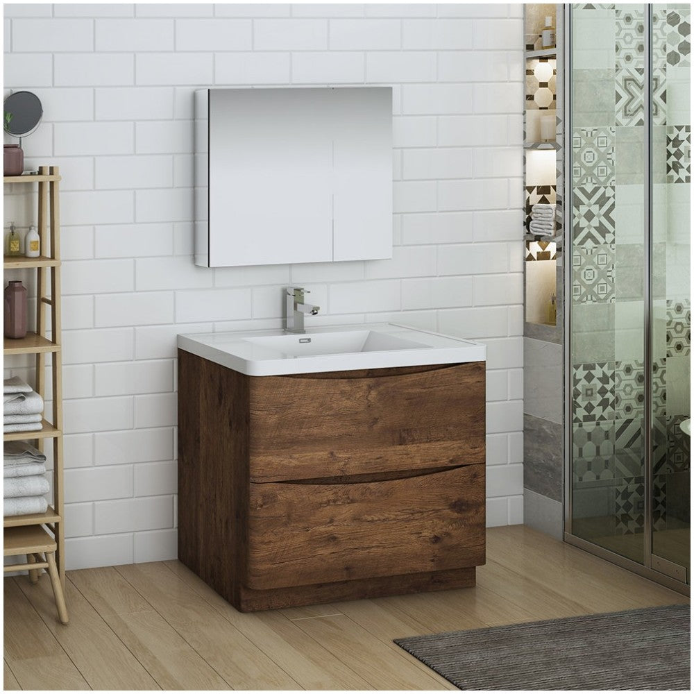 Tuscany 36" Rosewood Free Standing Modern Bathroom Vanity w/ Medicine Cabinet