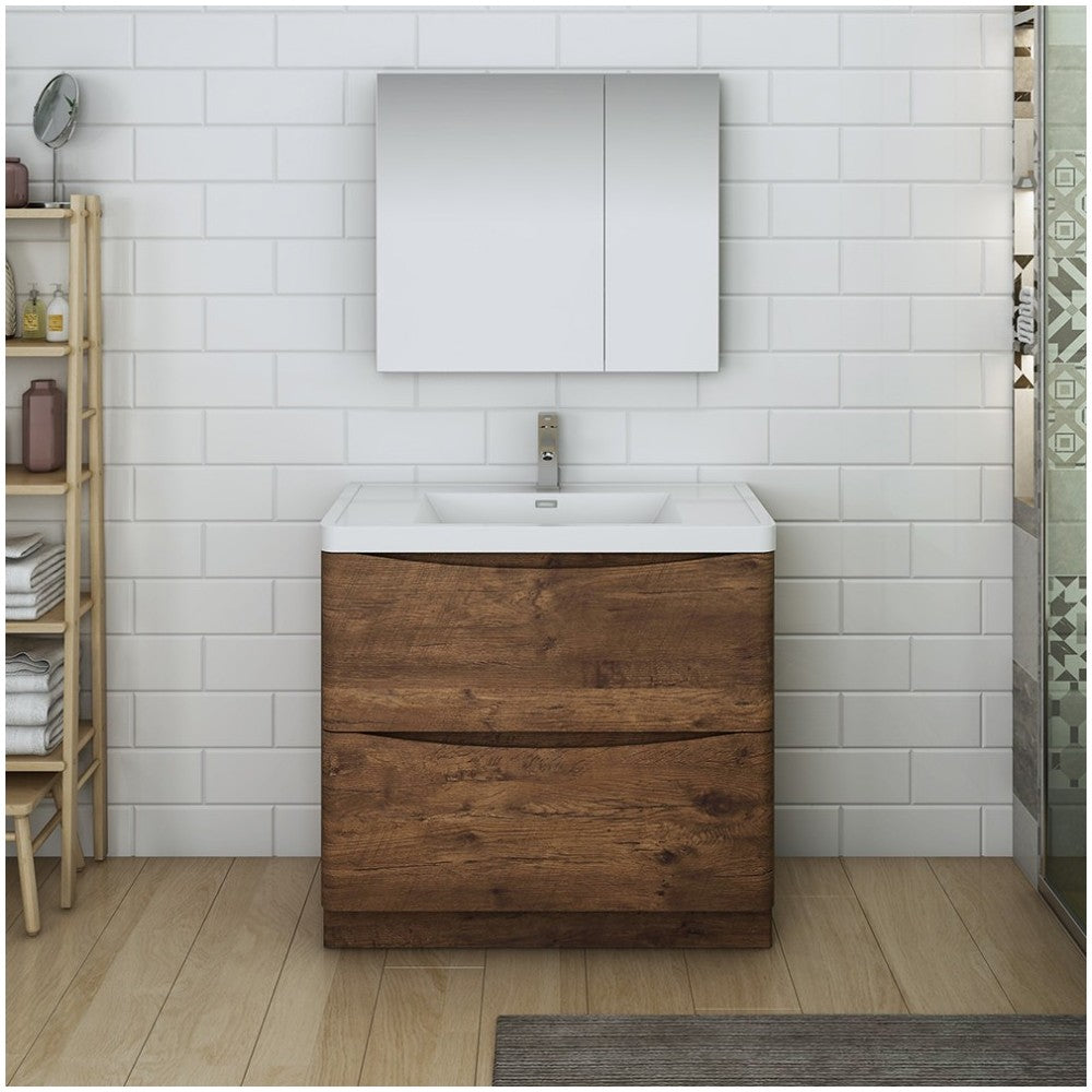 Tuscany 36" Rosewood Free Standing Modern Bathroom Vanity w/ Medicine Cabinet