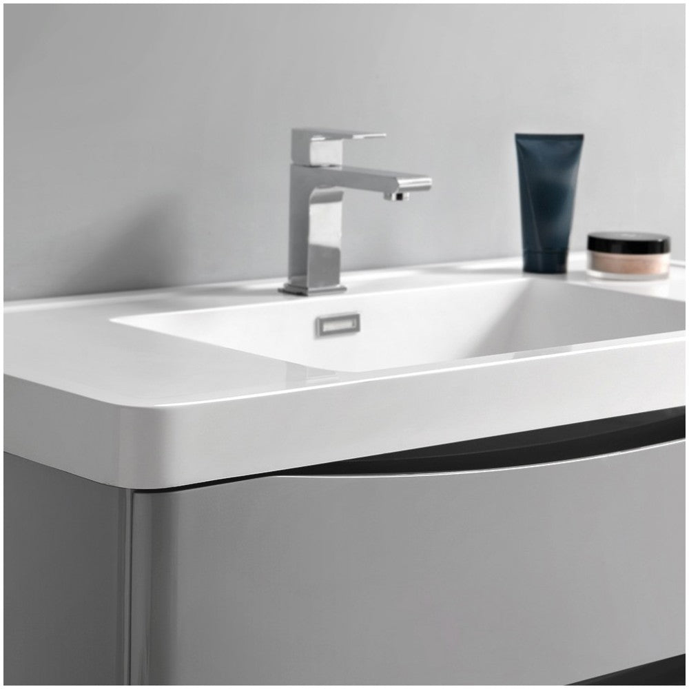 Tuscany 40" Glossy Gray Free Standing Modern Bathroom Cabinet w/ Integrated Sink